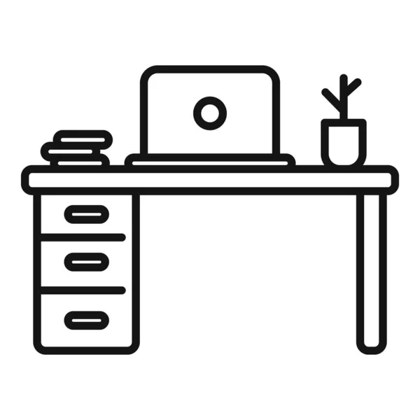 Vetor Contorno Ícone Área Trabalho Laptop Trabalho Escritório Posição Cadeira — Vetor de Stock