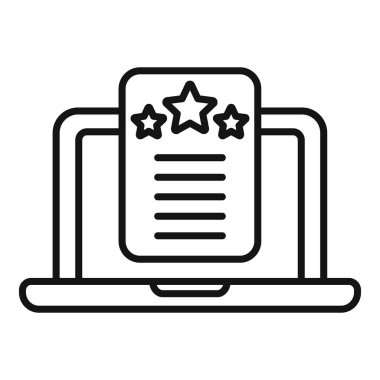 Dizüstü bilgisayar yıldızı ikon ana hatları vektörü. Madalya ödülü. En büyük zafer