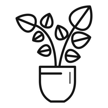 Saksı ikonu ana hatları vektörünü yerleştir. Ev içinde. Çiçek yaprağı