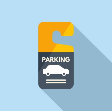 Etiket simgesi düz vektör park ediliyor. Uzay aracı. Şehir ödeme bölgesi