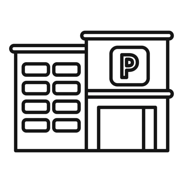 Zaplacené Parkování Budovy Ikona Obrys Vektor Parkoviště Doprava Zóny — Stockový vektor
