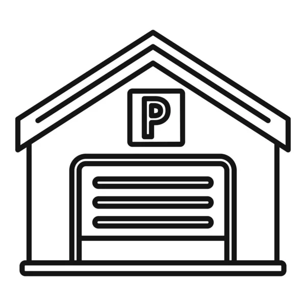 Parkering Garage Ikon Kontur Vektor Bilbil Säkerhetszon — Stock vektor