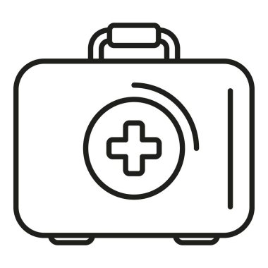 İlk yardım çantasının ikon ana hatları vektörü. Tıbbi hastalık. Doktor Hastanesi