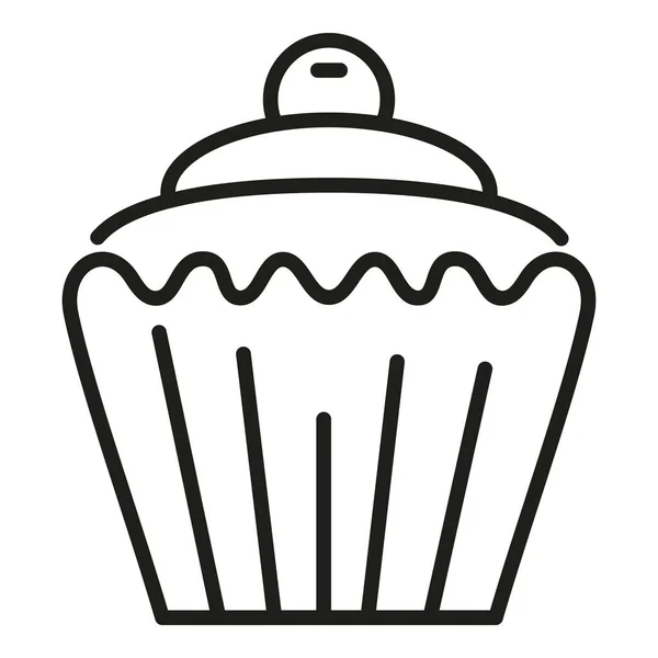 Cupcake Icoon Omtrek Vector Fast Food Aflevertaart — Stockvector