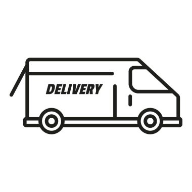 Paket minibüs ikon ana hatları vektörü. İade kutusu. Servis dükkanı