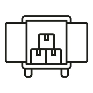 Kargo kamyonu simgesi ana hat vektörü. Paket teslimatı. Perakende kaydet