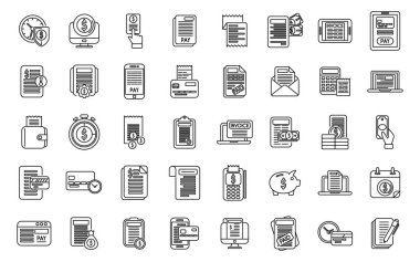 Ödeme şartları simgeleri ana vektör belirlendi. Kredi kartı. Belge şarj