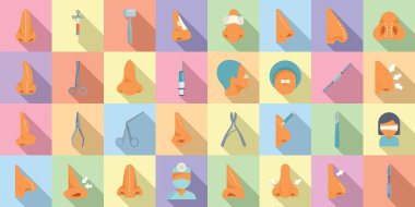 Burun estetiği simgeleri düz vektör ayarlayın. İnsan burnu. Kadın anatomisi