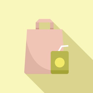 Atıştırmalık poşeti düz vektörü. Öğle yemeği. Okul yemeği.