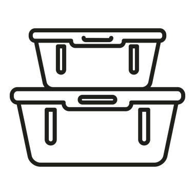 Yiyecek kabı ikonu ana hatları vektörü. Okul yemeği. Taze kutu