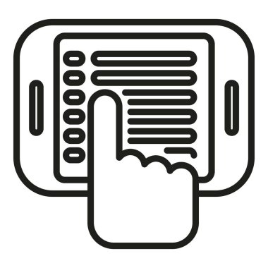 Tablet çevrimiçi sorumluluk simgesi ana hatları vektörü. Politika riski. Güvenlik finansmanı