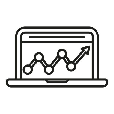 Laptop veri tablosu simgesi ana hatları vektörü. İş araştırması. Çalışma raporu