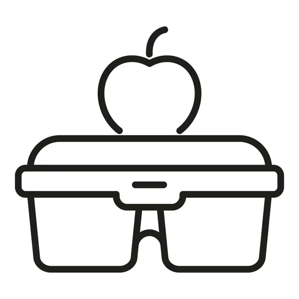 Pomme Récipient Alimentaire Icône Contour Vecteur Déjeuner Scolaire Boîte Fruits — Image vectorielle
