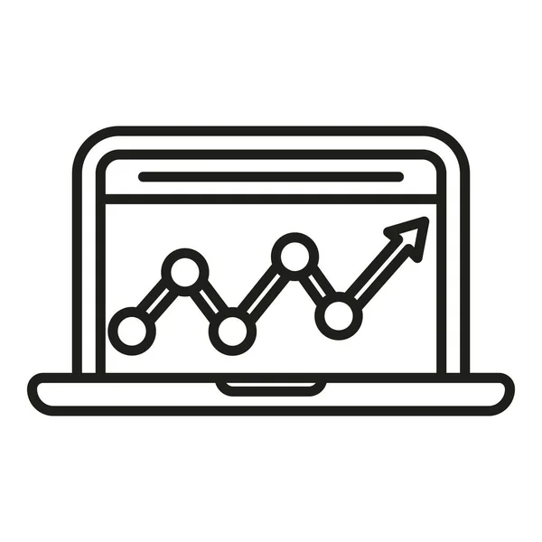 Laptop Data Chart Icon Outline Vector Ricerca Affari Relazione Studio — Vettoriale Stock