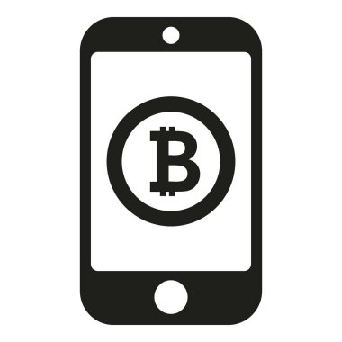 Akıllı telefon bitcoin simgesi basit vektör. Blok zinciri. Finans düğümü