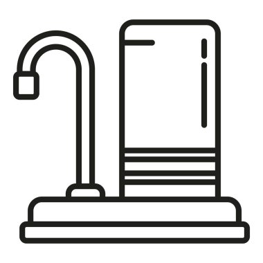 Su filtresi simgesi ana hatları vektörü. Tedavi ekipmanları. Tank sistemi