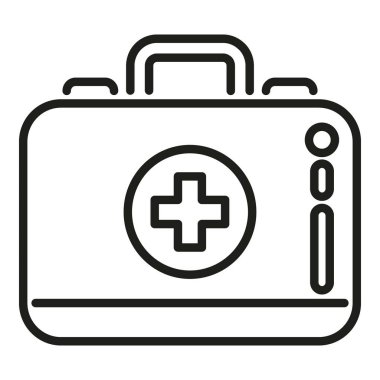 İlk yardım çantasının ikon ana hatları vektörü. Seyahat ekipmanları. Açık hava aktivitesi