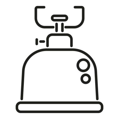 Gaz ekipmanı ikonu ana hat vektörü. Seyahat ateşi. Kamp yemeği.