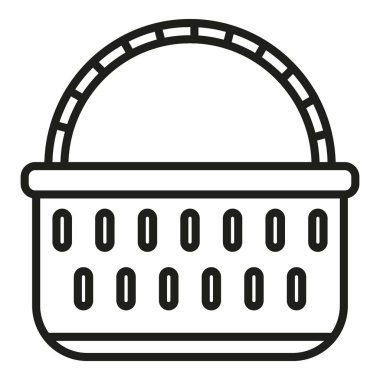 Hasır simge düz vektör. Piknik sepeti. Kamp pazarı