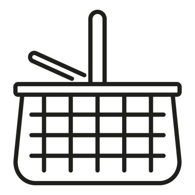 Piknik kutusu ikonu ana hatları vektörü. Hamper sepeti. Doğal sapı