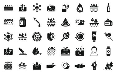 Kolajen simgeleri basit bir vektör ayarlar. Deri asidi. Saç yağı.