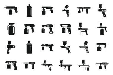 Boya püskürtücü simgeleri basit bir vektör ayarlar. Kaplama kaplama. Otomatik püskürt