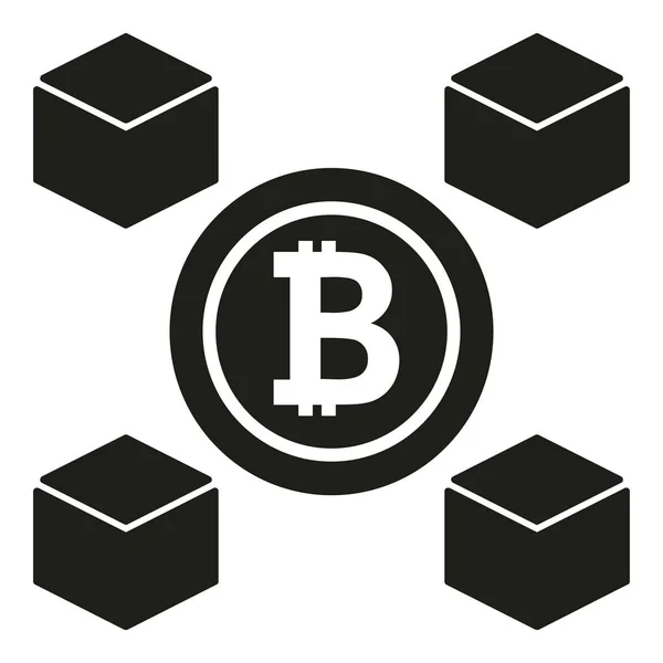 Icono Digital Bitcoin Vector Simple Bloque Cadena Cubo Financiero — Vector de stock