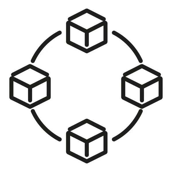Network Cube Icon Outline Vector Block Chain Finance Data — Stock Vector