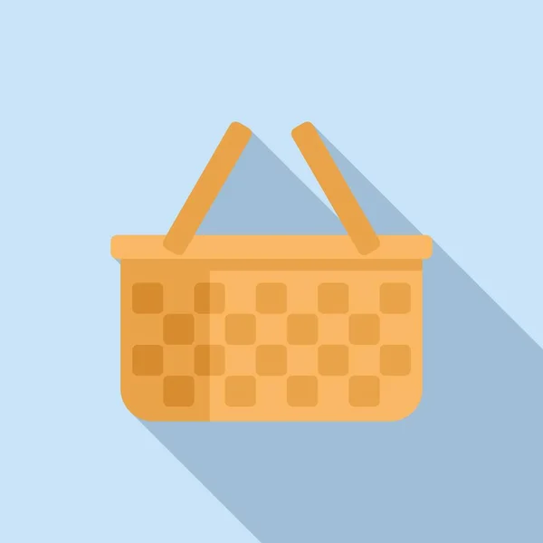 Straw Basket Icon Flat Vector Picnic Hamper Natural Market — Stock Vector