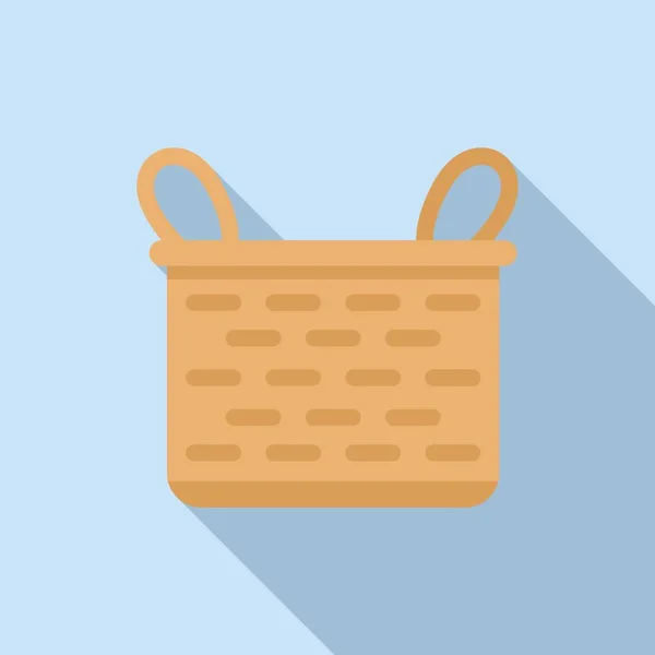 Natural Wood Basket Icon Flat Vector Picnic Bag Wooden Market — Stock Vector