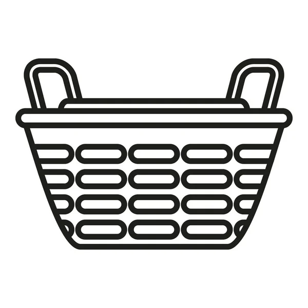 Small Basket Icon Outline Vector Wicker Hamper Handle Design — Stock Vector