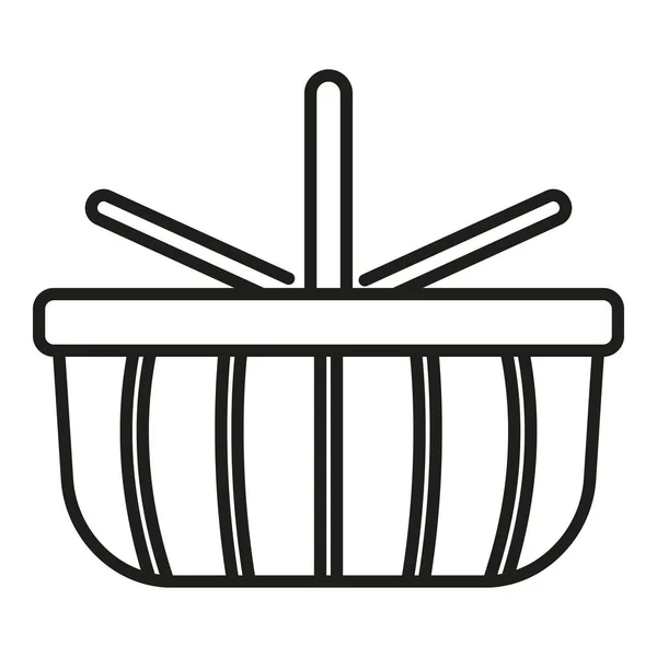 食品バスケットアイコンアウトラインベクトル 空のバッグ 天然ハンドル — ストックベクタ