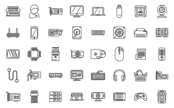 Computer Store Icons Set Outline Vector Online Store Marketplace Order — Stock Vector