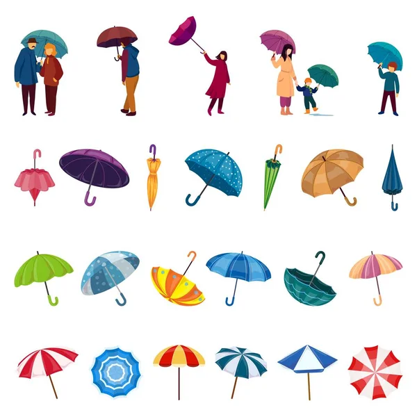Regenschirm Symbole Setzen Cartoon Vektor Regenstauf Offener Schutz — Stockvektor