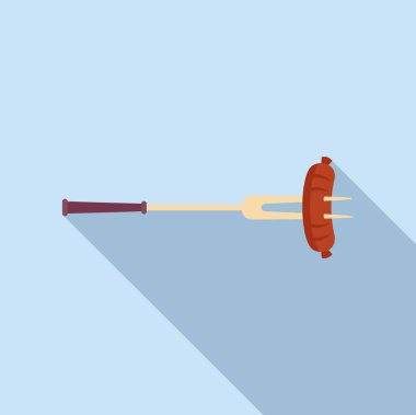 Sosis ve çatal ikon düz vektör. Mangal eti. Pişir