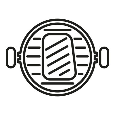 Izgara et üst görünüm ikon ana hatları vektörü. Mangal bifteği. Ateş yemeği.