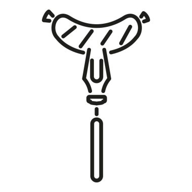 Çatal bbq sosis ikonu ana hatları vektörü. Izgara yemek. Akşam yemeği ateşi