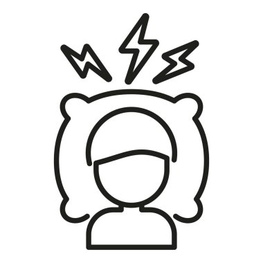 Uyku problemi ikon ana hatları vektörü. Yatak uyanık. Stresli kişi