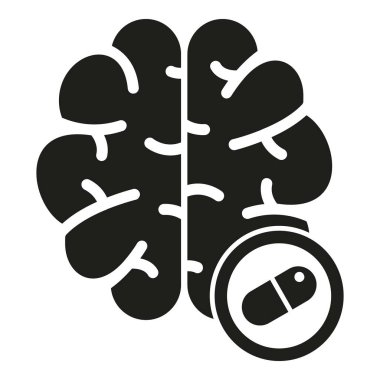 Beyin antidepresan ikonu basit bir vektör. İlaç tedavisi. Kişinin sağlığı