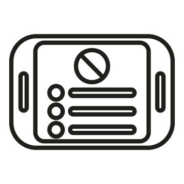 Tablet veri simgesi ana hatları vektörü. Kullanıcı kara listesi. Sanal Sanat