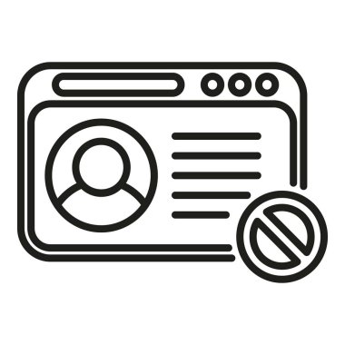 Web sitesi dijital yasaklama simgesi ana hatları vektörü. Kara liste kullanıcısı. Veri mesajı