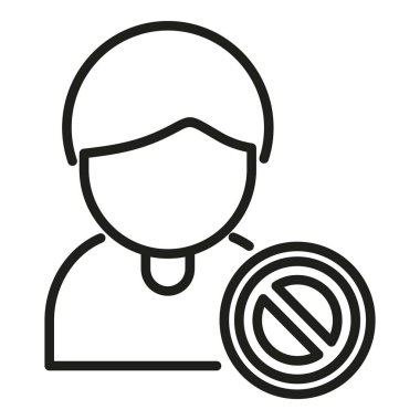 Kullanıcı yasağı simgesi ana hatları vektörü. İş verileri. Dijital ağ