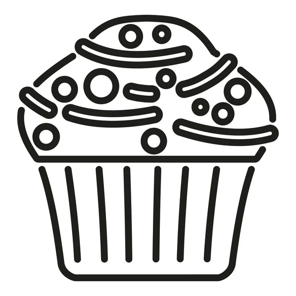 Gâteau Muffin Icône Contour Vecteur Pain Doux Frais — Image vectorielle