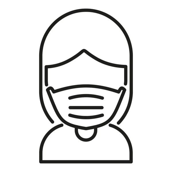 Mujer Máscara Médica Icono Contorno Vector Detener Virus Defensa Del — Vector de stock