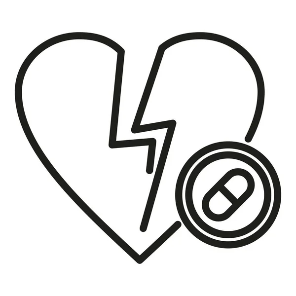 Ikona Pigułki Serce Wektor Zarysu Lekarstwo Zdrowie Rąk — Wektor stockowy