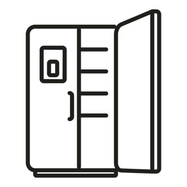 İşçi aracı buzdolabı simgesi ana hatları vektörü. Buzdolabını tamir et. Servis ekipmanı