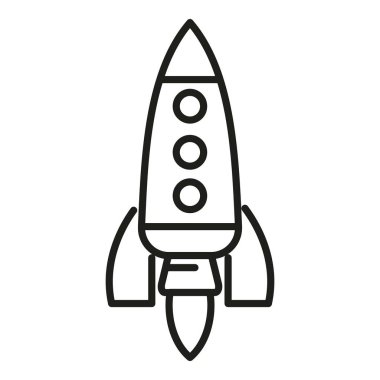 Uzay gemisi ateşleme ikonu ana hat vektörü. Uzay roketi. Duman fikri.