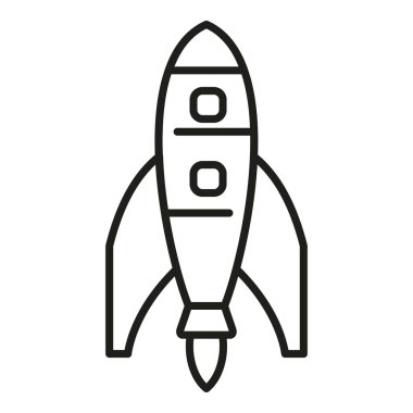 Uzay aracı ikonu ana hatları vektörü. Roket fırlatıldı. Gemiyi başlat