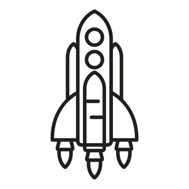 Arızalı uzay roketi ikonu ana hatları vektörü. Ateş hızı. Gökyüzü dumanı