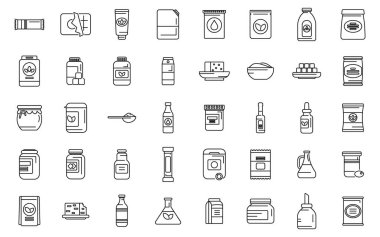 Yiyecek yerine geçen ikonlar ana vektörü belirler. Tatlandırıcı kimyasallar. Diyet yemek.